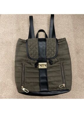 Gianni Bini Olive Green Nylon Puffer Backpack with Black Trim